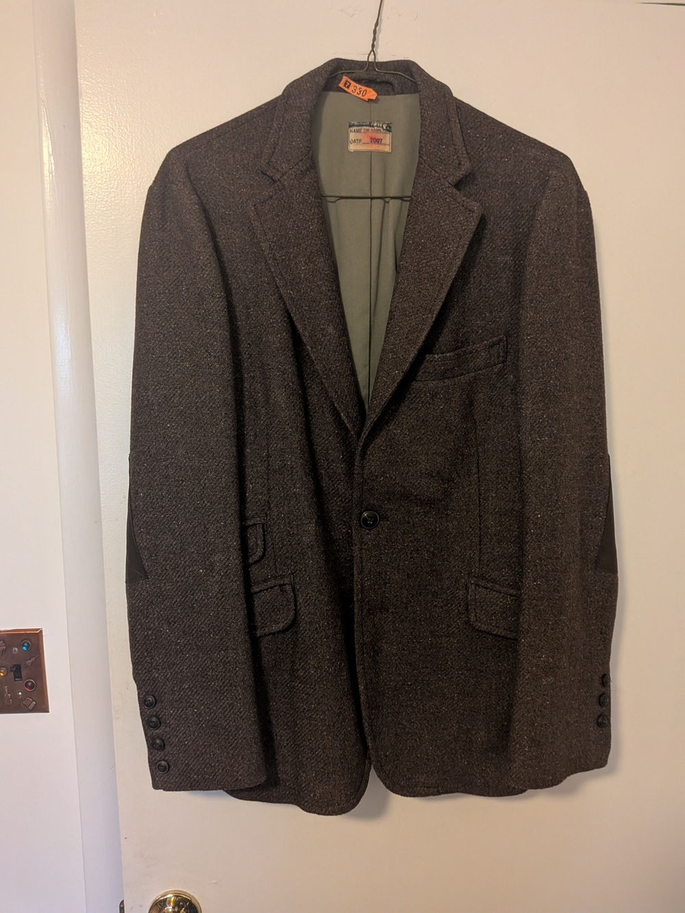 Tim Hamilton Designer Brown Herringbone Wool Blazer Leather Elbow Patches NWOT